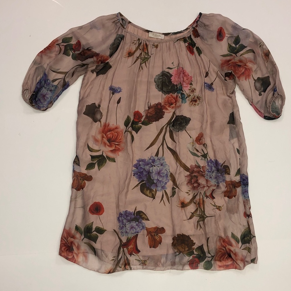 Bellambra S Blush Pink Silk Dress Flowy floral sheer sleeves Excellent Condition